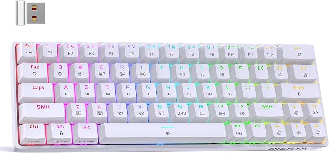 DIERYA DK63 60% Wireless Mechanical Gaming Keyboard | Bluetooth/2.4G/Wired | RGB Backlit Compact 63 Keys Mini Office Keyboard | with Red Switch | for Windows Laptop PC Gamer Typist-White