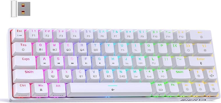 DIERYA DK63 60% Wireless Mechanical Gaming Keyboard | Bluetooth/2.4G/Wired | RGB Backlit Compact 63 Keys Mini Office Keyboard | with Red Switch | for Windows Laptop PC Gamer Typist-White