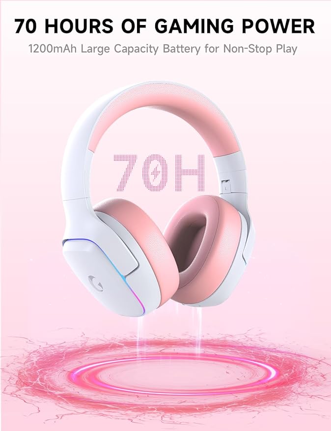 2.4GHz Wireless Gaming Headsets for PS5, PS4, PC, Switch - Bluetooth 5.3 Gaming Headphones with Noise Canceling Mic, 7.1 Surround Sound, 70H Battery, RGB Lighting - Pink