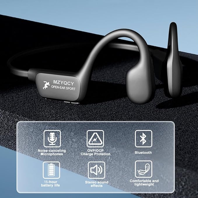 Bone Conduction Headphones,Open Ear Wireless Bluetooth 5.4 Headphones with Mic，IPX6 Waterproof Sport Bluetooth Headset，15H Playback， for Running，Cycling，Walking,Outdoor (Black)