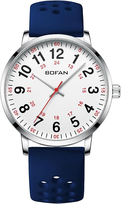 BOFAN Nurse Watch for Medical Professionals,Students,Doctors with Easy to Read Dial,Second Hand and 24 Hour,Soft and Breathable Silicone Band,Water Resistant
