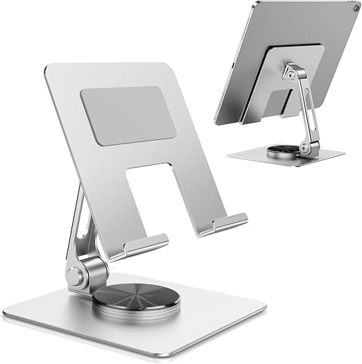 TIGRIS Tablet Stand for Desk, 360° Rotating Foldable Metal Holder for iPad
