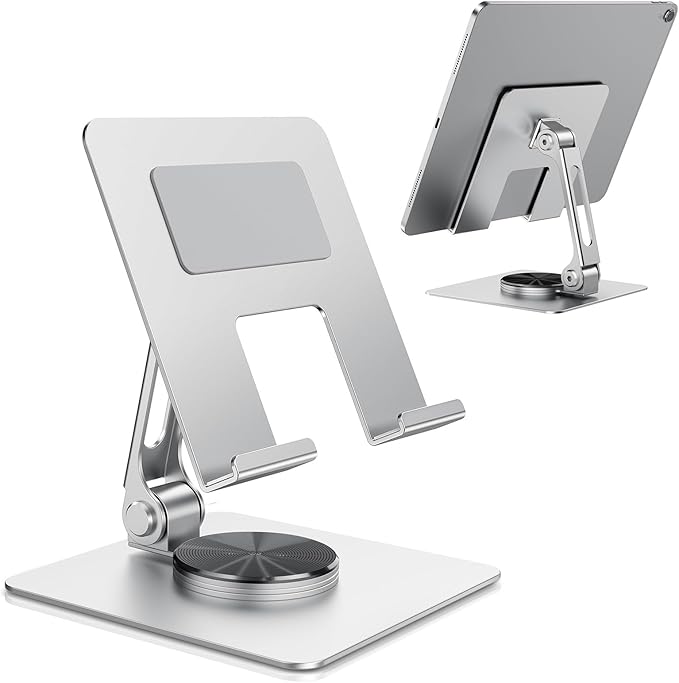 TIGRIS Tablet Stand for Desk, 360° Rotating Foldable Metal Holder for iPad