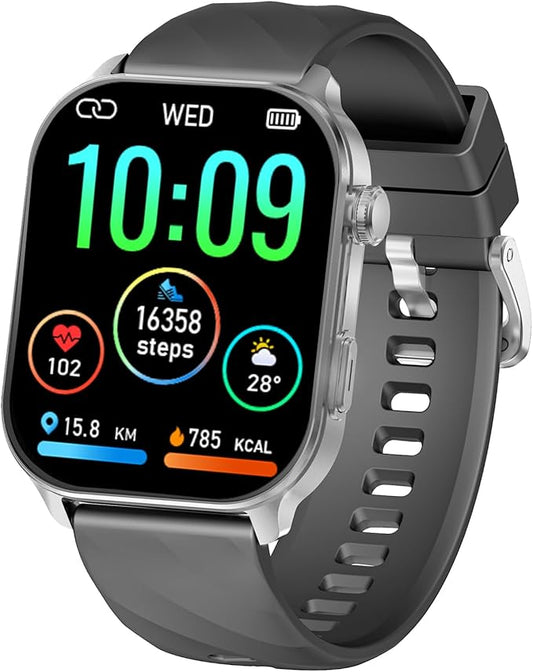 Smart Watch for Men Women Built-in GPS Fitness Tracker, 2.01" HD Touchscreen(Answer/Make Calls), 110+ Sport Modes with Heart Rate/Sleep Monitor/Compass, 1 ATM Waterproof, for Android iOS, light black