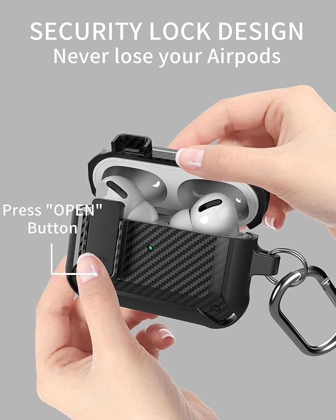 for Airpods Pro 2/1 Gen Case Cover with Lock (2019/2022/2023), Rugged Locking Case for Airpod Pro 2nd/1st Generation Shockproof Armor Protective Skin for Apple iPod Pro, Black