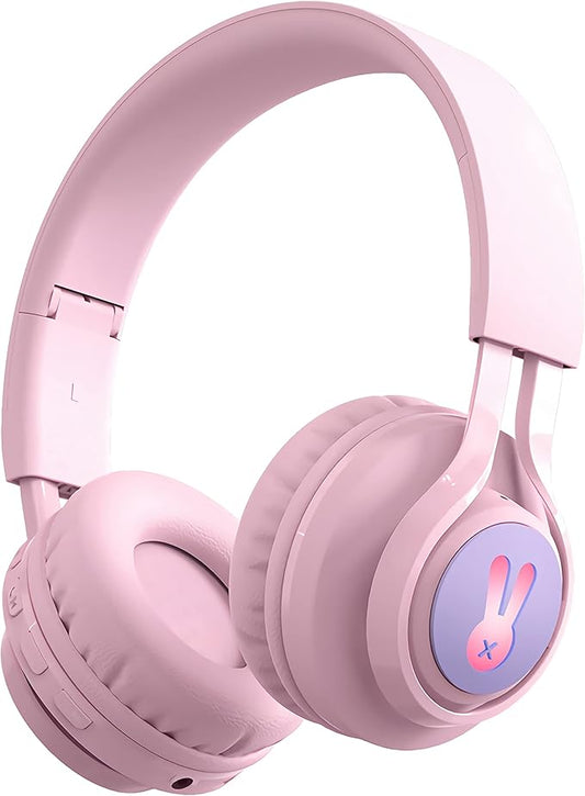 Kids Bluetooth Headphones,85db Volume Limit,Hearing Protection,Wireless Headphones with Mic,Music,Chat,Kids Mode,Normal Mode,Wireless and Wired,LED Light,for Children Adults,Pink