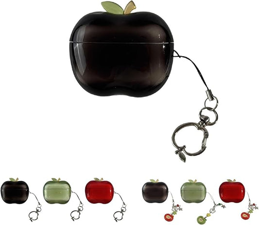 Cute Fruit Shaped Case for AirPods Pro 1/2, Realistic Design Cover with Leaf Charm, Translucent Shockproof TPU Protective Case, Great Gift Idea (Black for Airpods Pro1)
