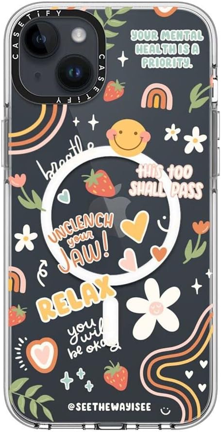 CASETiFY Clear iPhone 14 Plus Case [Not Yellowing / 6.6 ft. 3X Military Grade Drop Protection/Magsafe] - Positive Affirmations - Clear