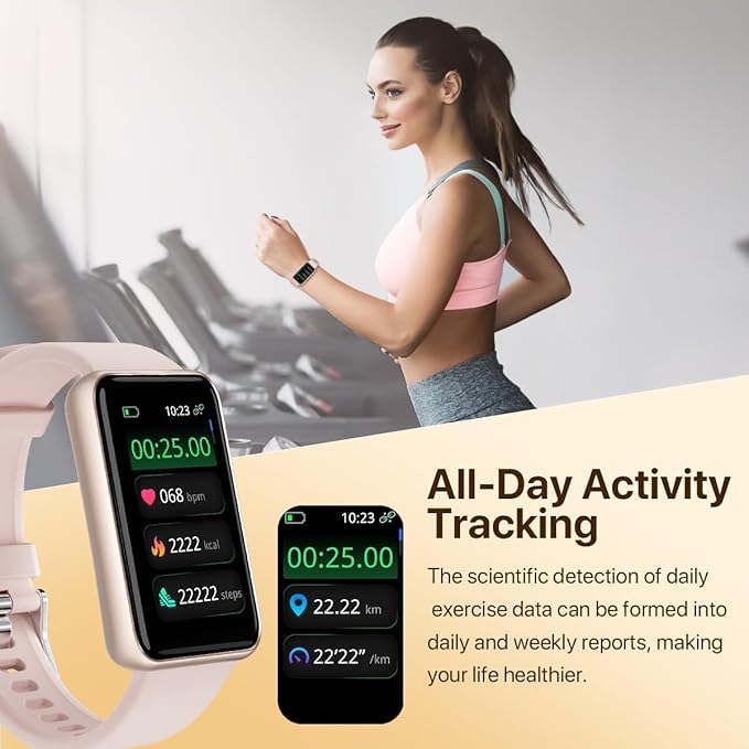 Smart Watch for Women, Slim Fitness Tracker with Heart Rate, Blood Oxygen, Sleep & Step Monitor, IP68 Waterproof Smartwatch, Lightweight Pink/Gold Bracelet Watch Compatible with Android & iPhone