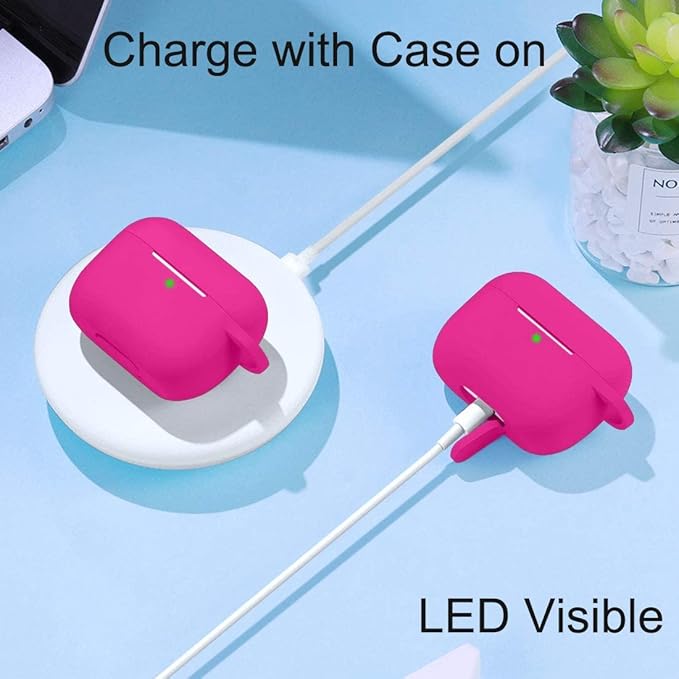 Lerobo Compatible with Airpods Pro 2 Case, Shockproof Washable Silicone Protective Cover Case Compatible with Apple Airpods Pro, Front LED Visible Supports Wireless Charging with Carabiner, Rose Pink