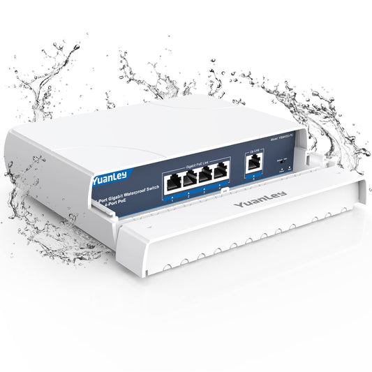 YuanLey 4-Port PoE Switch Gigabit- Waterproof Outdoor Ethernet Unmanaged Network Switch with VLAN Function, 78W Built-in Power, IEEE802.3af/at Support and Plug & Play, Ideal for Outdoor Use