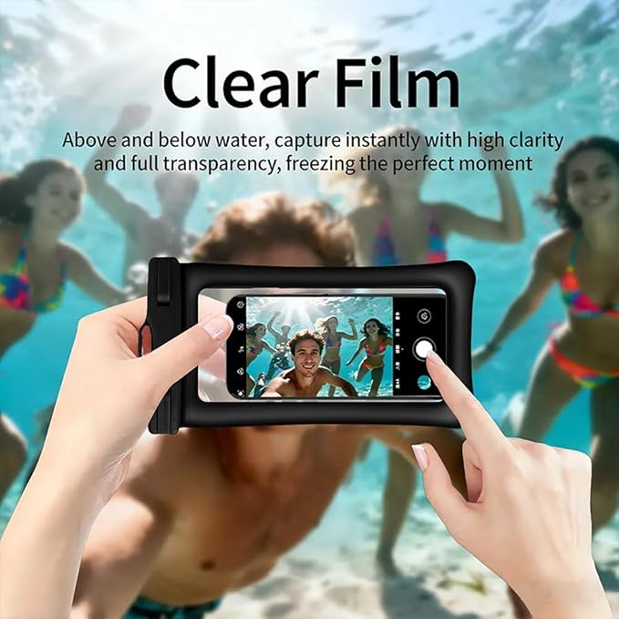 Floating Waterproof Phone Pouch, IPX8 Waterproof Phone Case with Lanyard, Dry Bag for Beach, Pool, Cruise Travel Essentials, Underwater Case for Snorkeling & Waterpark Black