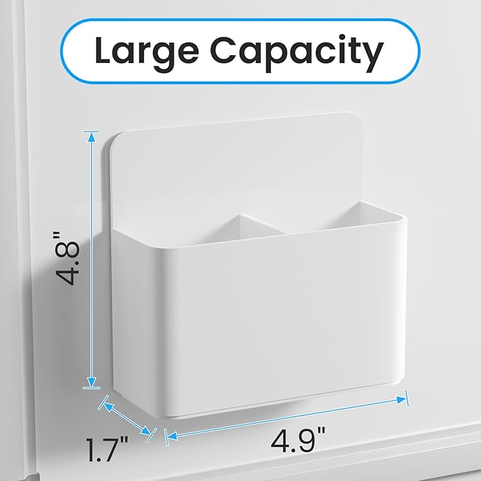 3 Pack Magnetic Pen Holder, Wall Mount Magnetic Dry Erase Marker Holder with Large Compartments, Self Adhesive Marker Pen Pencil Organizer for Whiteboard Fridge Locker Accessories (White)