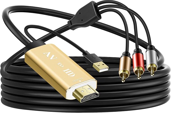 RCA to HDMI Converter for Smart TV - Composite AV to HDMI 1080P Aluminum Alloy Video Audio Adapter for VCR/DVD/VHS Player/Roku/PS2 Game Console - 6 Feet (Golden)