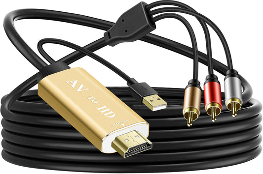 RCA to HDMI Converter for Smart TV - Composite AV to HDMI 1080P Aluminum Alloy Video Audio Adapter for VCR/DVD/VHS Player/Roku/PS2 Game Console - 6 Feet (Golden)