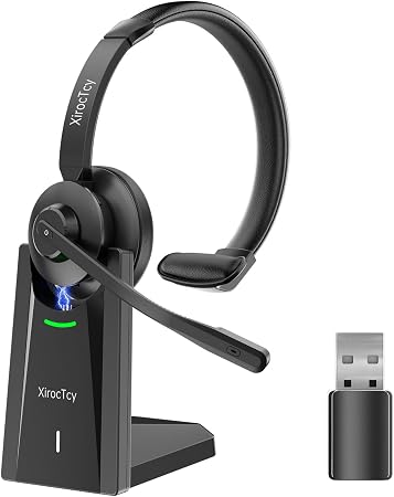 Wireless Headset with Mic for Work, Bluetooth Headset, Mic Clear Calls, Wireless Headphones with AI Noise Cancelling Microphone (Bluetooth 5.3 & Mic Mute), USB Dongle, for PC/Zoom/Office