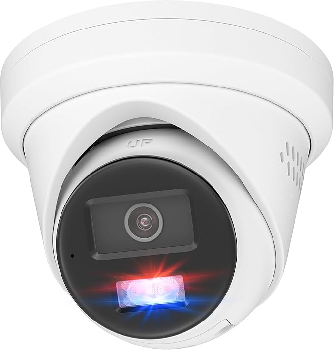 Anpviz 5MP PoE IP Camera, Strobe Red & Blue Light and Audio Alarm, Metal Turret Security Camera Outdoor, Two Way Audio, Smart Color Night Vision, Human Vehicle Detection, 2.8mm Lens, IP67 Waterproof