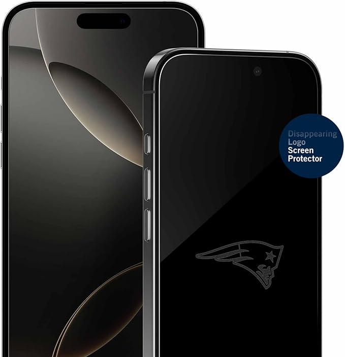 NFL New England Patriots Clear Screen Protectors for iPhone 15 Pro Max/15 Plus/16 Plus - with Disappearing Logo - Scratch-Resistant and Easy-to-Install Screen Protectors