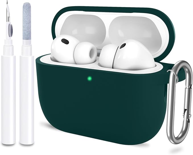 ATUAT for AirPods Pro 3 Case Cover with Cleaner, Protective Soft Silicone Skin with Keychain for Women Men for Apple AirPods Pro 3rd Generation Case(2025), Front LED Visible, Dark Green