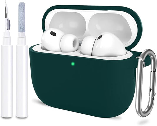 ATUAT for AirPods Pro 3 Case Cover with Cleaner, Protective Soft Silicone Skin with Keychain for Women Men for Apple AirPods Pro 3rd Generation Case(2025), Front LED Visible, Dark Green