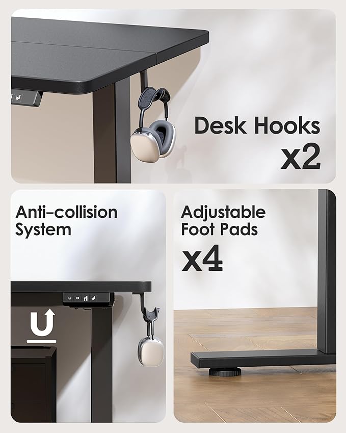TIQLAB Electric Standing Desk, Adjustable Height Stand up Desk, 55 * 28 Inches Sit Stand Home Office Table with Splice Board, Black