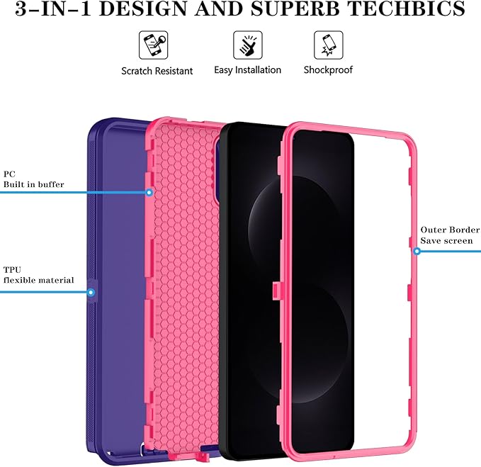 ONOLA Phone Case for Samsung Galaxy S26 Ultra Case with HD Screen Protector, Heavy Duty Shockproof & Dropproof 3-Layer Cover Phone Case for Galaxy S26 Ultra 6.9'',PurpleRoseRed