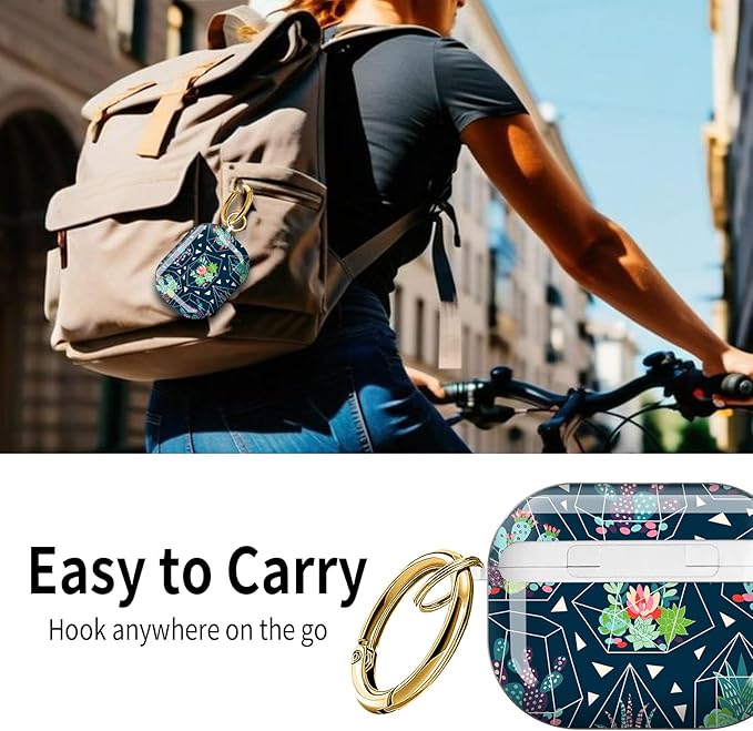 Cute Hard Case Compatible with AirPods Pro 3rd Generation Case (2025), Shockproof Protective Cover with Golden Keychain Ring Clip (Cute Succulents and Cactuses)