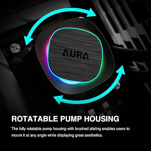 GAMDIAS Aura GLV2 360mm AIO Liquid CPU Cooler, Rotatable Performance 10-Pole Pump, 3 x 120mm Daisy-Chained Hidden Cable Fans, Low-Noise PWM & ARGB Sync Ready, Intel LGA 1851/1700；AMD AM5/AM4, Black