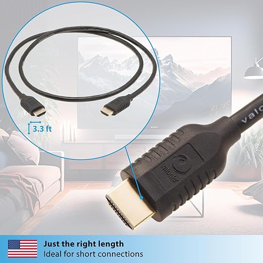 valonic HDMI Cable - 3 ft, 4k, Full HD, ARC, high Speed, Ultra HD, ethernet - for TV, PS4, Xbox, 30 AWG, Black