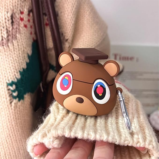 Case Compatible with Airpods 1 & 2, Cute Kawaii Love Bear Design Earbuds Cover, Kids Boys Girls Portable Accessories Soft Silicone Wireless Earphone Shockproof Protector for Gifts