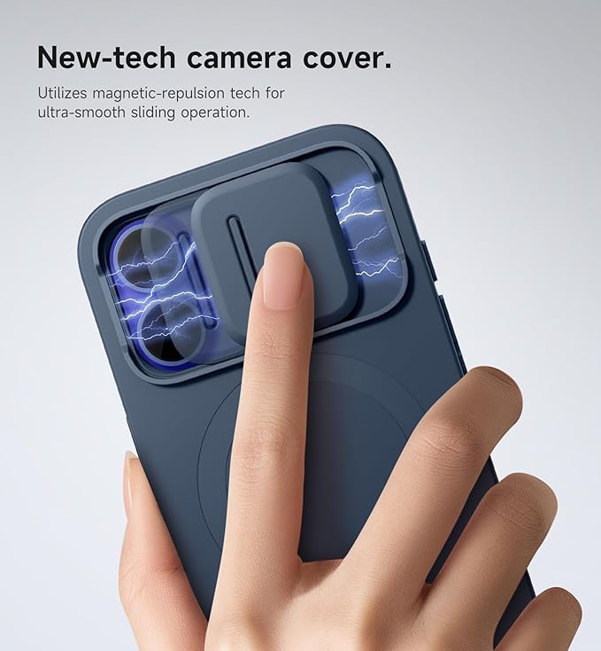 SURITCH for iPhone 16 Case with Magnetic Camera Slide Cover and Adjustable Kickstand, Compatible with MagSafe, Shockproof Bumper Case Slim Protective Cover 6.1 Inch, Blue