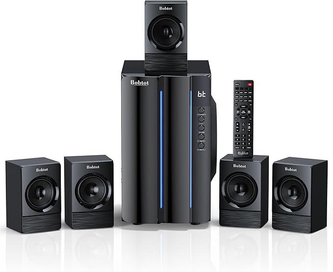 Bobtot Home Theater Surround Sound System for TV - 6.5inch Subwoofer 800W Peak Deep Bass 5.1 Wired Satellite Speakers Audio Stereo Systems Support ARC Optical Bluetooth Aux Input