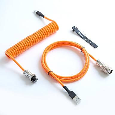 GUNMJO Pro Custom Premium Coiled USB C Cable for Gaming Keyboard, Double-Sleeved Mechanical Keyboard Cable with Detachable Metal Aviator, 1.5M USB-C to USB-A, Brilliant Orange Color - Image 3