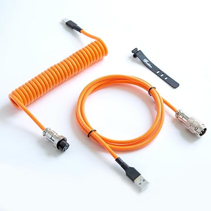 GUNMJO Pro Custom Premium Coiled USB C Cable for Gaming Keyboard, Double-Sleeved Mechanical Keyboard Cable with Detachable Metal Aviator, 1.5M USB-C to USB-A, Brilliant Orange Color - Image 4