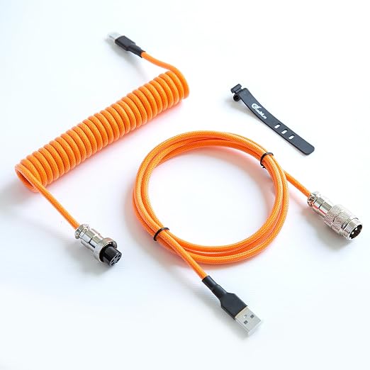 GUNMJO Pro Custom Premium Coiled USB C Cable for Gaming Keyboard, Double-Sleeved Mechanical Keyboard Cable with Detachable Metal Aviator, 1.5M USB-C to USB-A, Brilliant Orange Color - Image 6