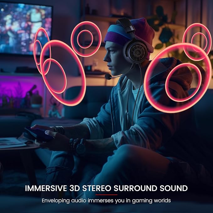 EKSA StarEngine S PC Gaming Headset-Stereo Surround Sound for PS4 PS5 Xbox One Xbox Series X/S, Over Ear Headphones with Noise Cancelling Mic, 50mm Drivers, 3.5mm Wired Headphones for Computer