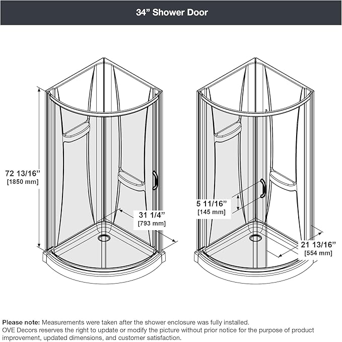 OVE Decors Breeze 34 in. Corner Shower Clear Sliding Door with Walls and Base in Satin Nickel Finish