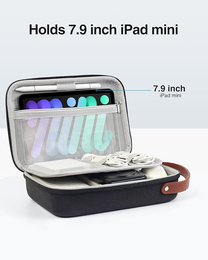 Luxtude Tech Organizer Travel Case, Portable Electronics Organizers, Hard Case for Electronics, Black Tech Bag, Charger Cases, Carrying Cases for iPad Mini (Up to 7.9?™â€?, Mouse