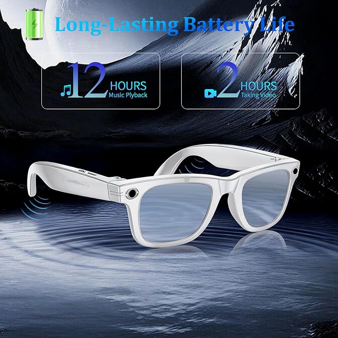 AI Smart Glasses with 8MP Camera, 4K Video & HD Photo, Bluetooth Audio, AI Voice Assistant, Real-Time Translation, Object Recognition, Noise-Cancel Calls, Music,Photochromic +2 Red Lenses