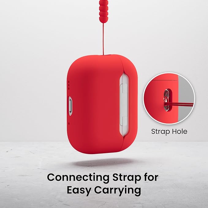 ORNARTO Compatible with AirPods Pro 3 Case 2025, Full Protective Hybrid Silicone for AirPods Pro 3rd Generation Case, Front LED Visible Skin Cover-Red