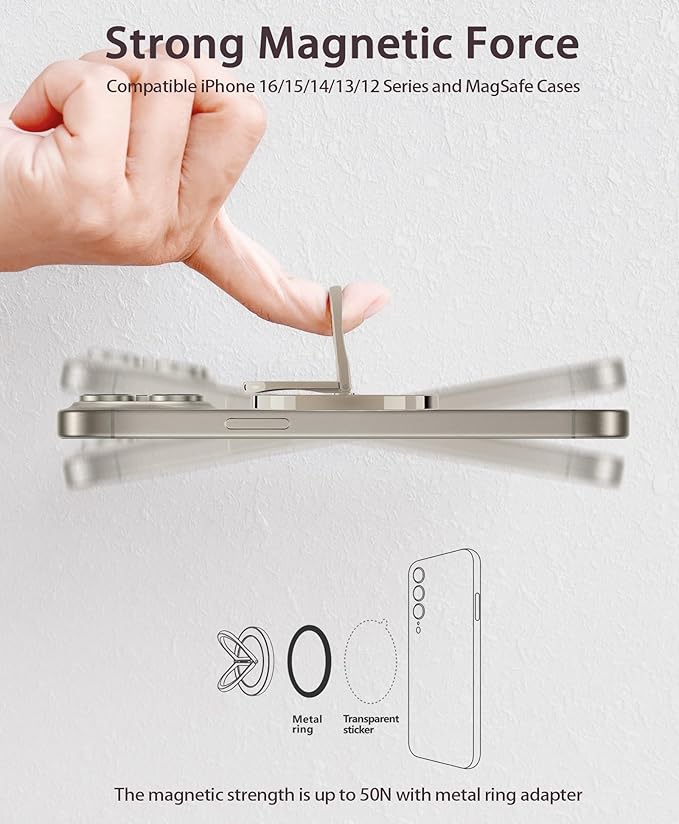 Magnetic Phone Grip for Magsafe Phone Ring Holder Finger Kickstand, Twinkle Transparent Magnetic Double Ring Holder for iPhone 16 15 14 13 12 Pro Max Plus (Titanium)