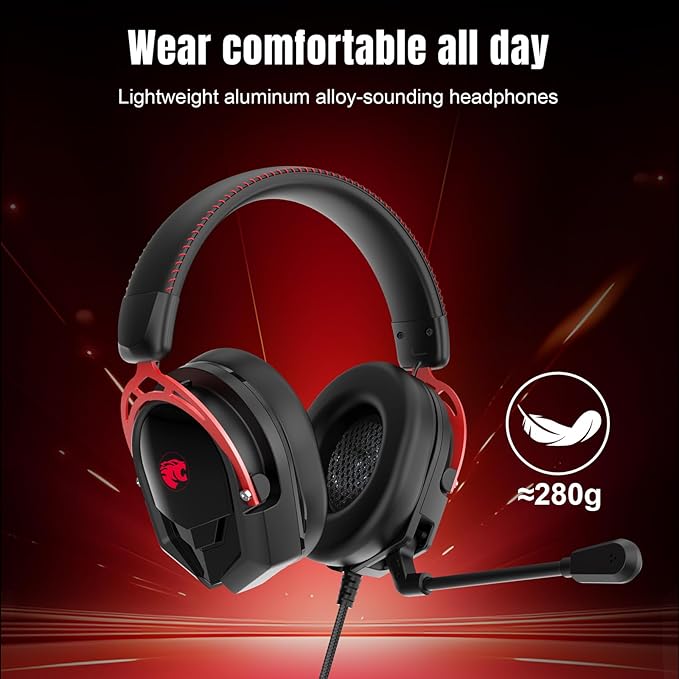 A88 Gaming Headset with Mic for Ps5, Pc, Xbox One Series X/s, Ps4, Switch, Stereo Wired Noise Cancelling Headphones with Microphone for Computer, Laptop, Mac, Nintendo, Games (Red)