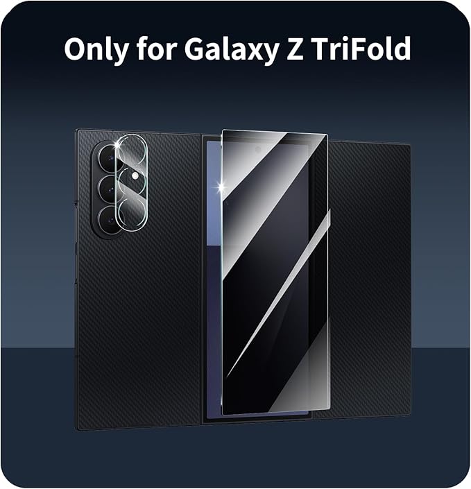 3+3-Pack, Privacy Screen Protector and Camera Lens Protector for Samsung Galaxy Z TriFold/Fold7, Anti-Spy Tempered Glass Film, Dark Private Black Protection, 9H Hardness, Anti-Scratch, Bubble Free