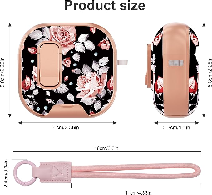 for AirPods 4 Case with Secure Lock Clip in Phone Stand,Floral Girly Style Protective Cover with Cleaning Kit and Hand Strap for Apple AirPod 4 Generation (Rose Petals)