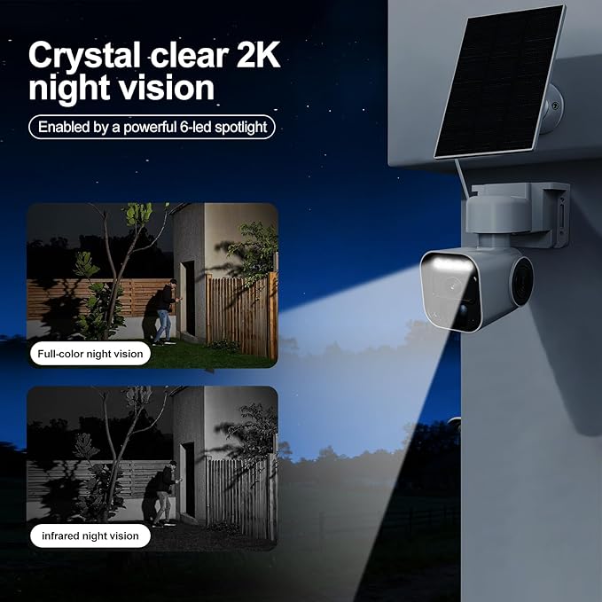 4G LTE Cellular Security Camera Solar Security Cameras Wireless Outdoor No WiFi Security Camera 24/7 Recording,2K Color Night Vision,2-Way Talk,Cloud & SD Card Storage,IP65,Built-in SIM Card