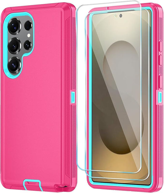 ONOLA Phone Case for Samsung Galaxy S25 Ultra Case with HD Screen Protector, Heavy Duty Shockproof & Dropproof 3-Layer Cover Phone Case for Galaxy S25 Ultra 6.9''，PinkSkyBlue