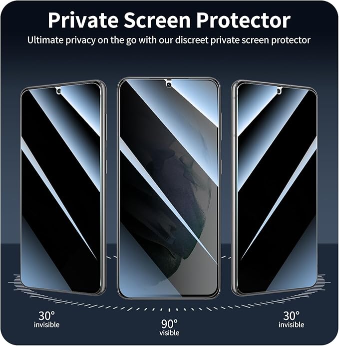 Privacy Screen Protector for Samsung Galaxy S21, Anti-Spy Tempered Glass, 9H Hardness Anti-Scratch Shatterproof, 2.5D Curved Edges, Bubble-Free Easy Install Case Friendly - 3 Pack