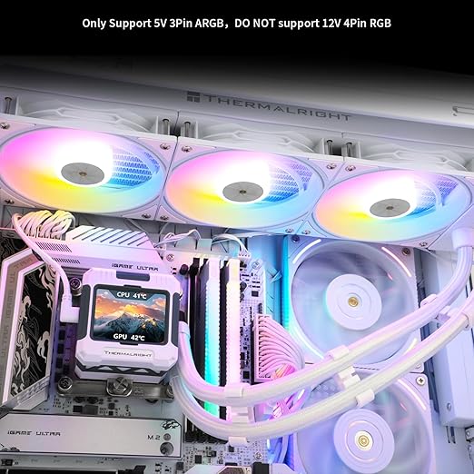 Thermalright FW 360 White ARGB CPU Water Cooler with 3 PWM Fans, 2000RPM, IPS LCD Screen, 320 * 240 Resolution, AIO Cooler for AMD: AM4/AM5, Intel LGA1700