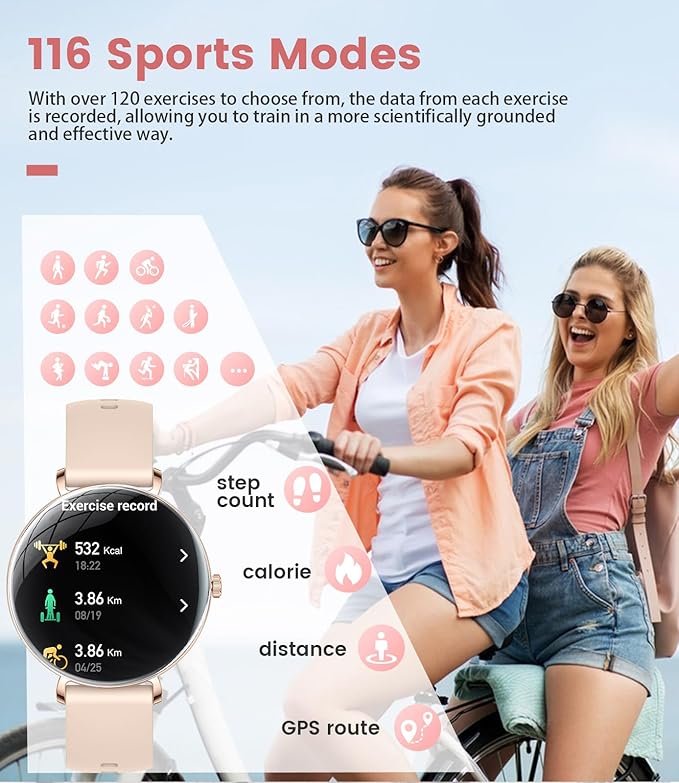 LIGE Ultra-Thin Smart Watch for Women(Answer/Make Calls),1.43" Always-on Display Smart Watch with Heart Rate,Clories Tracker 100+ Sports Modes, Women Smartwatch for Android iOS (2 Straps)