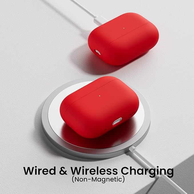 ORNARTO Compatible with AirPods Pro 2 Case 2022, Full Protective Hybrid Silicone for AirPods Pro 2nd Generation Case, Front LED Visible Skin Cover-Red
